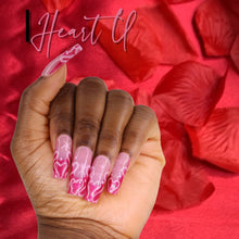  Pink Sparkle Heart French Tip Valentines Day Nails