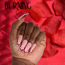  Red Fire Heart Sparkle French Tip Valentines Day Press On Nails