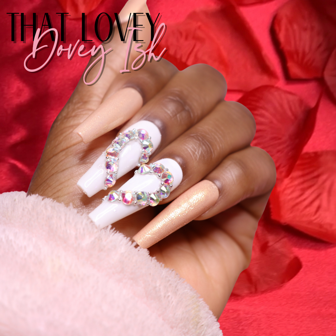 Pink Rhinestone Heart Shaped Valentines Day Press On Nails