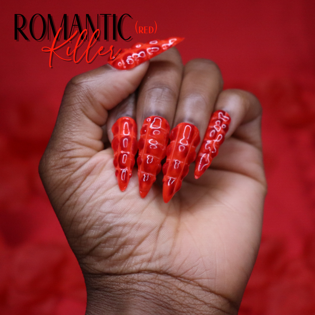 Red Crocodile Press On Valentines Day Nail Design