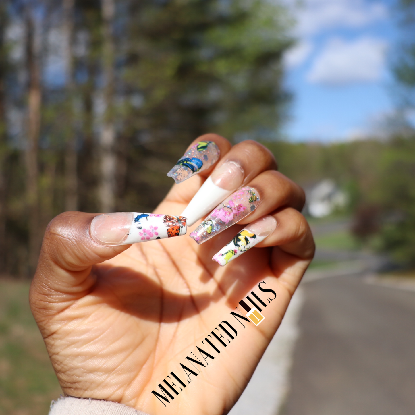 Butterfly French Tip Spring Press On Nails