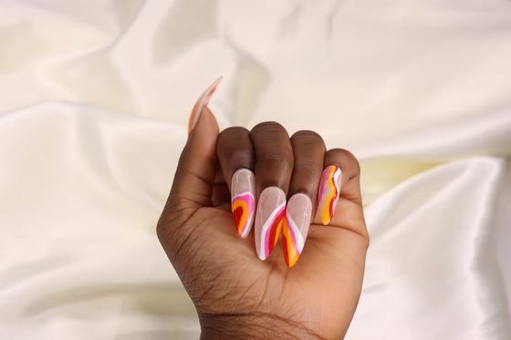 Pink Red Orange Swirl Press On Nails