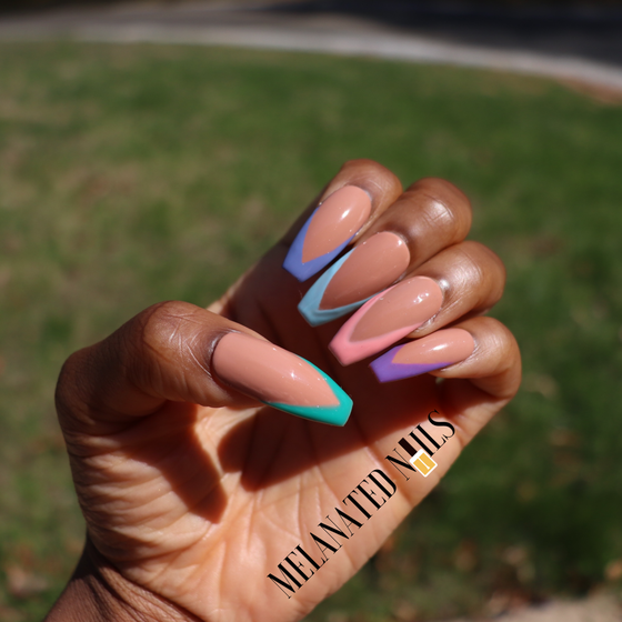 Multi Color French Tips Spring Press On Nails