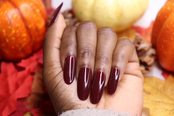 wine colored press on nails