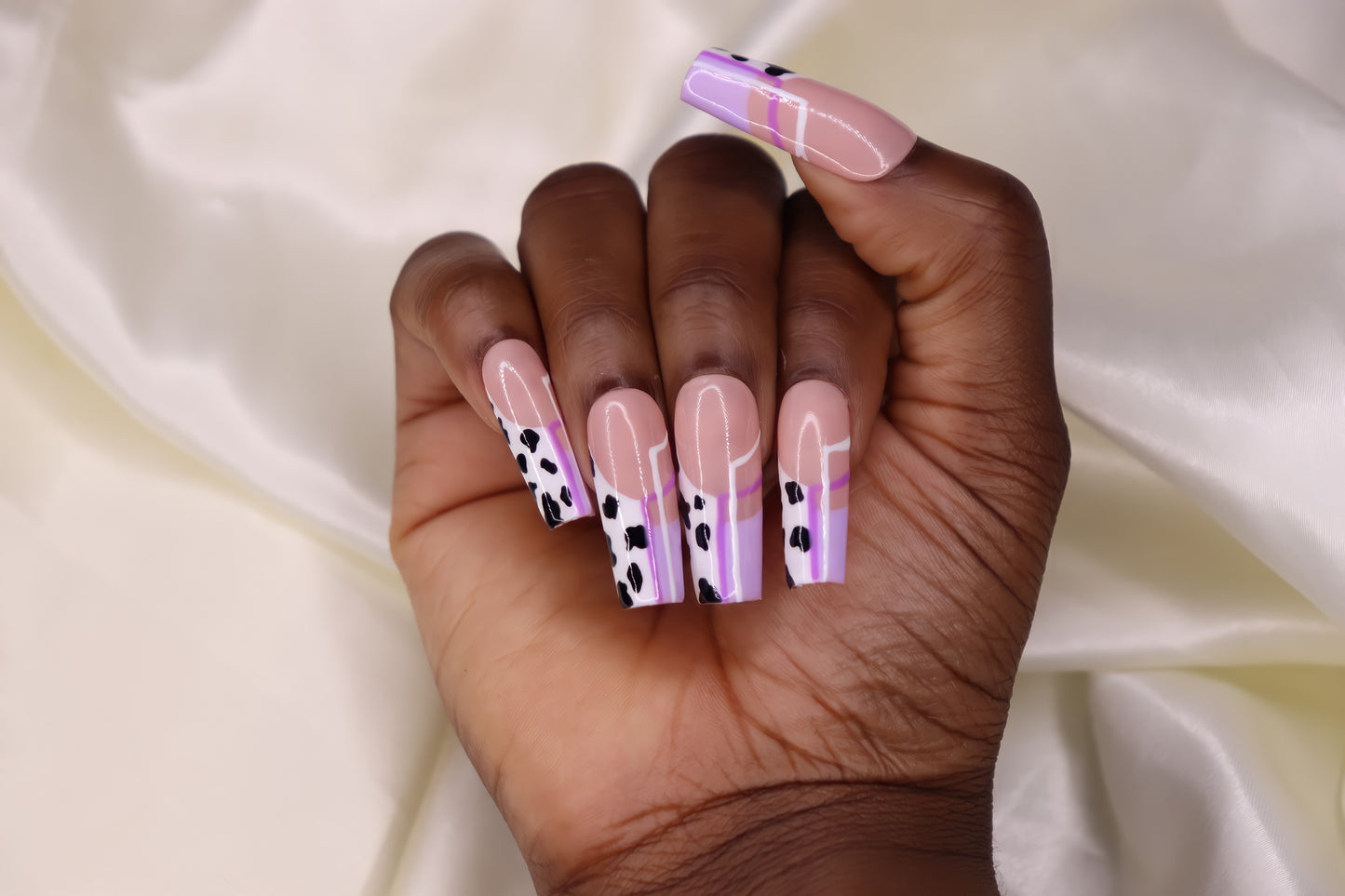 purple cow print press on nails